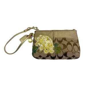 SOLD Coach Limited Edition Yellow Flower Wristlet signature tan